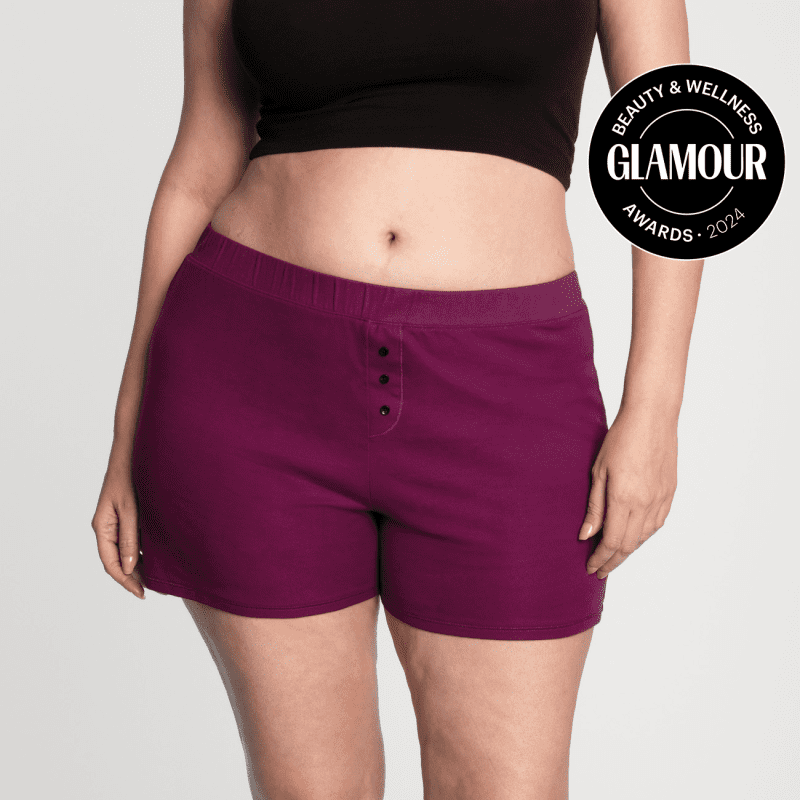 GlamourBadge Thinx Signature Overnight Sleep Shorts Plum Front