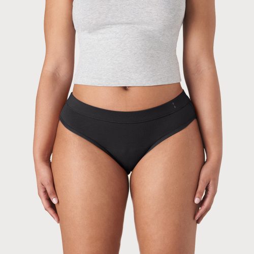 front image of thinx everyday comfort bikini in black