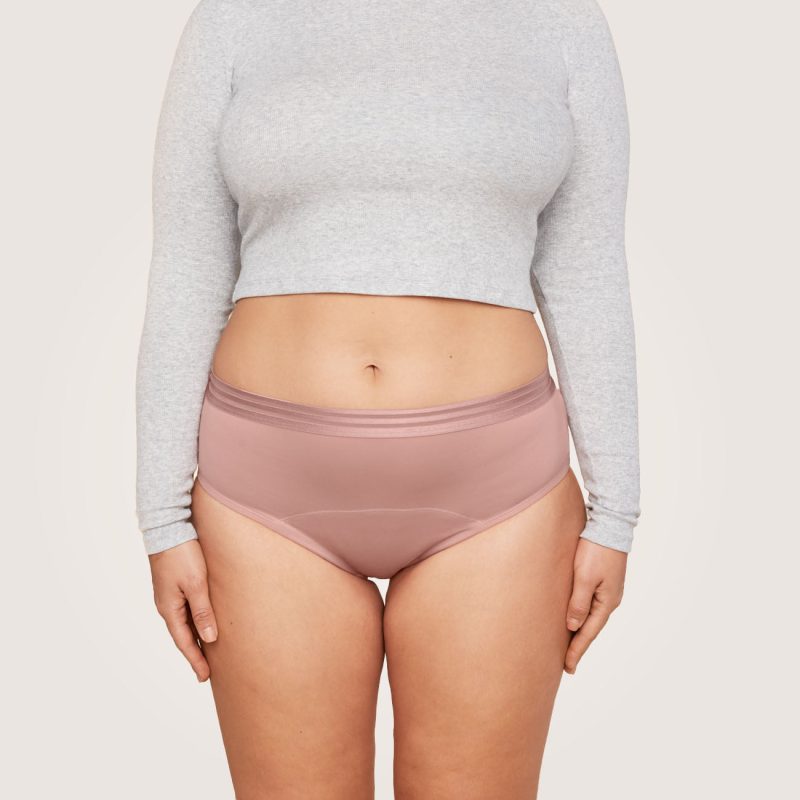 front view thinx for all leaks brief in pink