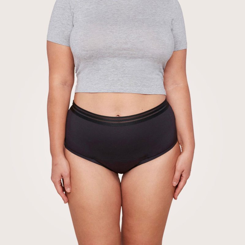 front view of hiwaist bladder leak underwear in black