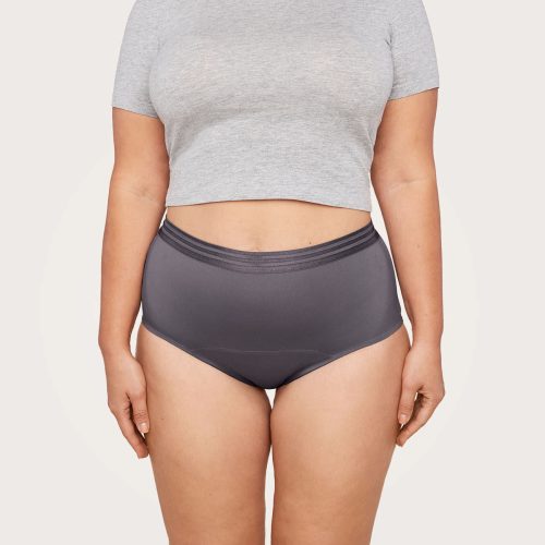 front view of hiwaist bladder leak underwear in grey