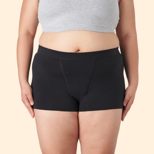 front view of thinx cotton boyshort in black