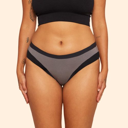 front view of thinx cotton bikini in slate