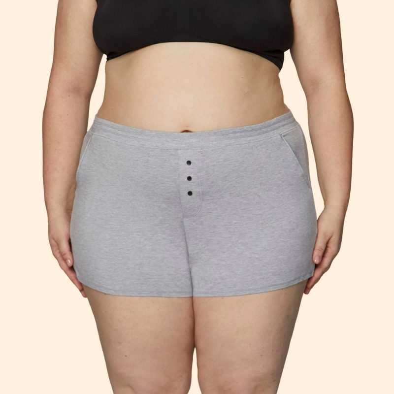 front view of thinx sleep shorts in grey