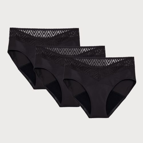 front view of thinx hiphugger period underwear in black