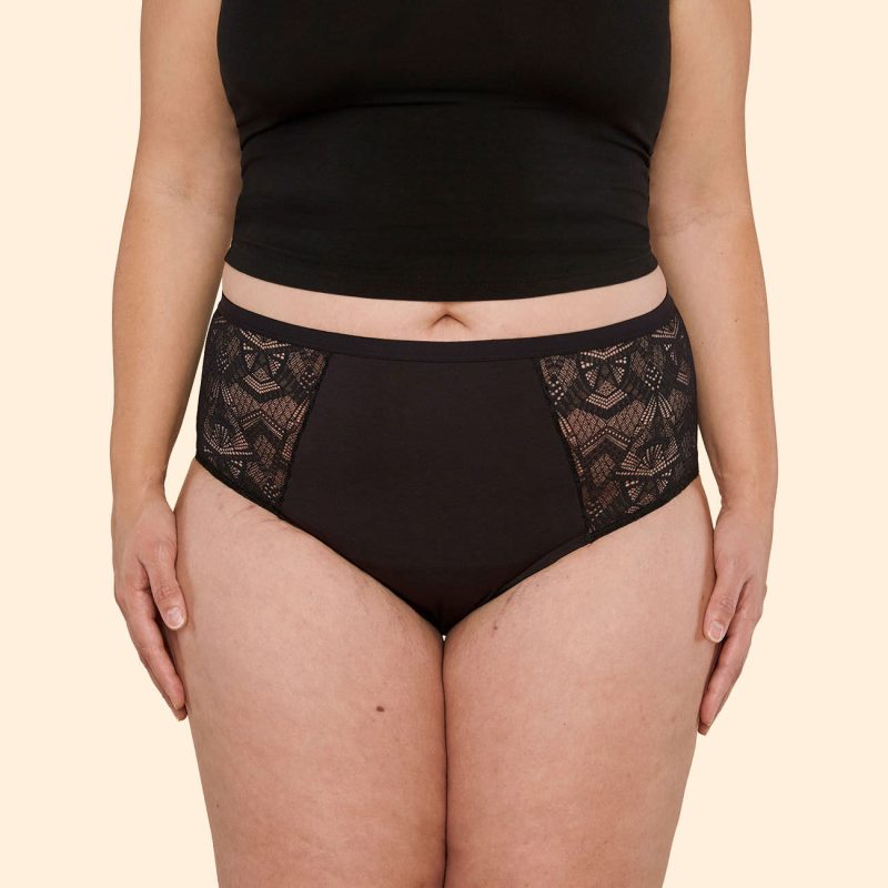 Thinx Modal Cotton Lace Hi Waist Black Front 1