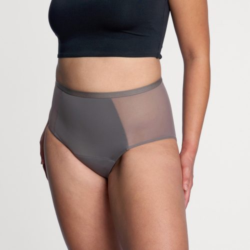 comfort stretch hi-waist in slate color front side view of underwear::comfortable and flattering fit