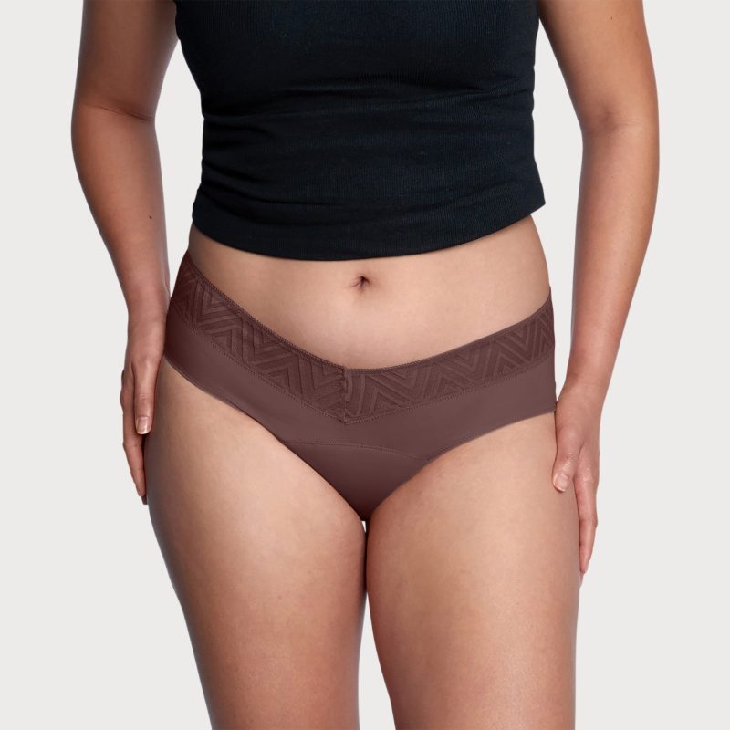 front  view of thinx hiphugger in hazelnut